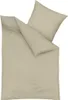 A beige duvet cover and pillowcase laid out on a white background.
