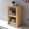 A wooden shelf unit with books and decorative items. Produktbild-Vorschau