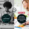 A split image showing two different scenarios related to kitchen hygiene. The left side is in black and white and depicts a woman preparing food with a graphic overlay indicating "ungeschützt" (unprotected) and bacteria. The right side is in color, showing Produktbild-Vorschau