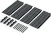 A set of dark gray composite decking boards and associated hardware, laid out on a white background. Náhled obrázku produktu