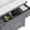 A close-up view of an open drawer in a bathroom vanity, showing organized toiletries and cleaning supplies. Produktbild-Vorschau