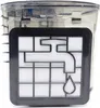 A close-up view of a vacuum cleaner dustbin with a filter and a graphic of a faucet with a water drop. Produktbild-Vorschau