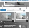 Marketing image showing features of an LED mirror. Produktbild-Vorschau