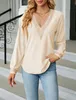 ASKSA Damen V-Ausschnitt Langarm T-Shirt Elegant Produktbild-Vorschau 2