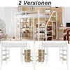 A collage of images showing a loft bed with shelves and a desk, presented in different configurations. Podgląd zdjęcia produktu