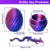 A diagram showing the dimensions of a 3D printed dragon egg and a dragon figure. Produktbild-Vorschau