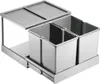 A stainless steel pull-out trash can system with two bins and a sliding mechanism. Podgląd zdjęcia produktu