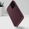 A burgundy phone case with a clear view window is displayed on a white surface with a blurred background. Podgląd zdjęcia produktu