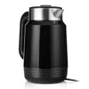 A black electric kettle with a silver lid and spout, shown from the front on a white background. Podgląd zdjęcia produktu