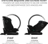 Two child car seats shown in different recline positions, with text explaining adjustments. Produktbild-Vorschau