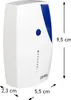 A white and blue motion detector with dimensions indicated by measurement lines and text. Podgląd zdjęcia produktu