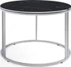 A round coffee table with a black marble-effect top and a silver metal frame, shown against a white background. Produktbild-Vorschau