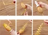 A collage of six images showing the step-by-step process of using a spiral potato cutter to create spiralized potatoes. Náhled obrázku produktu