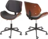 Two views of a black and wood-grain office chair on a white background. Podgląd zdjęcia produktu