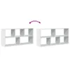 Two white modular shelving units are shown side-by-side on a white background, with a curved arrow indicating movement between them. Voir les images du produit
