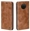 A brown leather flip case for a smartphone is shown from two angles. Produktbild-Vorschau