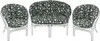 A set of rattan furniture including a loveseat and two chairs, all with floral patterned cushions, displayed on a white background. Produktbild-Vorschau