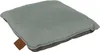A square pillow with a brown tag is shown against a white background. Produktbild-Vorschau