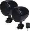 A pair of black motorcycle speakers with mounting hardware and a remote control. Náhled obrázku produktu