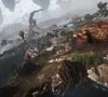 A fantastical, alien landscape with floating islands and strange structures. Produktbild-Vorschau