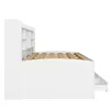 A side view of a white daybed with built-in shelving and drawers. Produktbild-Vorschau