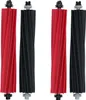 Four roller brushes for a robot vacuum cleaner, two red and two black, are displayed against a white background. Produktbild-Vorschau