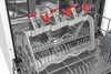 Inside view of an open dishwasher with a special rack and clips. Produktbild-Vorschau
