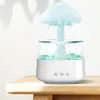 A mushroom-shaped humidifier with mist rising from it, placed on a wooden table. Voir les images du produit