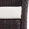 A close-up view of a woven brown rattan bench with a cream cushion. Náhled obrázku produktu