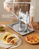 A person is using a dough press to make pizza dough, with tacos and a pizza visible on the table. Voir les images du produit