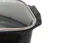 A close-up view of the handle and rim of a black pot with a glass lid. Produktbild-Vorschau