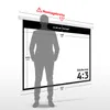 A diagram showing the dimensions of a projection screen with a silhouette of a person for scale. Produktbild-Vorschau
