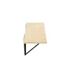 A wooden shelf with black metal brackets, shown from a side angle against a white background. Produktbild-Vorschau