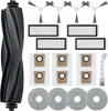 A collection of cleaning accessories for a robot vacuum cleaner, including a main brush, filters, mop pads, side brushes, dust bags, and a cleaning tool, laid out on a white background. Produktbild-Vorschau