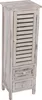 A tall, narrow cabinet with a distressed white finish, featuring a louvered door and two drawers. Produktbild-Vorschau