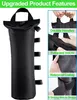 A product image showcasing features of a black sandbag with multiple close-up shots highlighting its features. Produktbild-Vorschau
