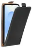 A black flip case for a smartphone is shown open, revealing the phone's screen. Anteprima dell’immagine prodotto