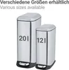 Two stainless steel pedal bins of different sizes are shown against a white background. Produktbild-Vorschau