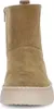 A close-up, front-facing view of a tan suede boot with a thick, light-colored sole. Voir les images du produit