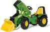 A green and yellow pedal tractor with a front loader, shown from a three-quarter front angle on a white background. Produktbild-Vorschau