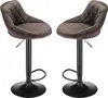 Two brown bar stools with black bases and stems are shown against a white background. Voir les images du produit