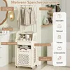A laundry cart with various storage compartments and hanging clothes, set in a bathroom or laundry room. Náhled obrázku produktu