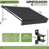 Gelenkarmmarkise 295 × 250 cm Markise mit Handkurbel Balkon Produktbild-Vorschau 8