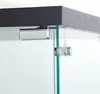 Close-up of a glass display cabinet corner, showing the black frame, glass panels, and metal hardware. Podgląd zdjęcia produktu