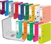 A collection of colorful ring binders arranged in rows and a partially opened binder in the foreground. Voir les images du produit