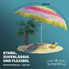A beach scene with a colorful umbrella, palm tree, and beach ball. Produktbild-Vorschau