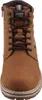 A close-up, front-facing view of a brown leather boot. Voir les images du produit