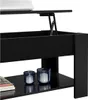 A close-up view of a black lift-top coffee table with a laptop on the raised surface. Produktbild-Vorschau