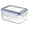 A clear, studio shot of a rectangular food storage container with a blue lid and clear body, set against a white background. Anteprima dell’immagine prodotto