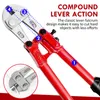 A close-up view of a red bolt cutter with numbered callouts and descriptive text. Produktbild-Vorschau